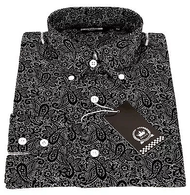 Relco Paisley Shirt Black White Long Sleeve Button Down Collar Mod Vintage Mens • £44.99