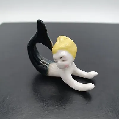 Vintage Blonde Mermaid Miniature Figurine Glossy Japanese Laying On Front • £21.99