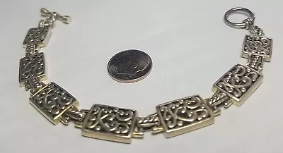 Vinrage Sterling Silver 925 Rectangular Scroll Section Link Toggle Bracelet 7.5  • $28