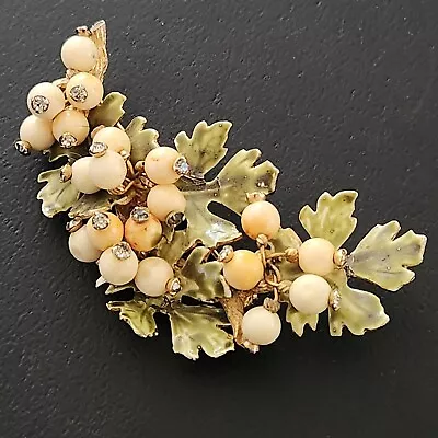 SIGNED VENDOME Vintage Brooch Pin Glass Rhinestones Faux Pearl Beads Flower 126 • $20.50