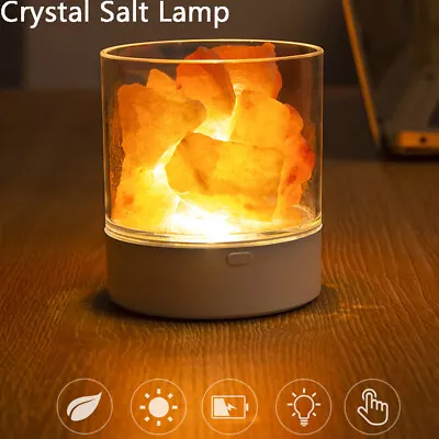 2x LED Salt Lamp Himalayan Natural Rock Crystal Healing Ionizing Night Light USB • $11.18