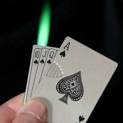 Refillable Green Flame Butane Poker Playin Card Deck Cigarette Lighter Jet Torch • $6.98