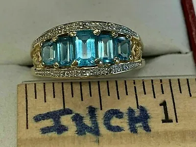 14k Yellow Gold Plated 3.20Ct Simulated Blue Aquamarine Estate Engagement Ring • $118.79