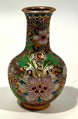 Vintage 3  Chinese Mini Cloisonne  Designed Vase Bronze Brass Copper Enamel • $16.99