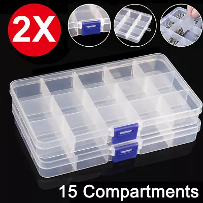 £3.79 • Buy 2X Transparent 15 Compartment Plastic Organizer Box Craft Bead Storage Container