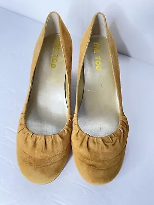 Me Too 7.5 Tan Yellow Suede Wedge Women's Shoes Heels Slip On • $14.99