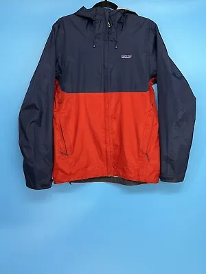 PATAGONIA Torrentshell Men’s Navy / Red Waterproof Hooded Rain Jacket Size: S • $45