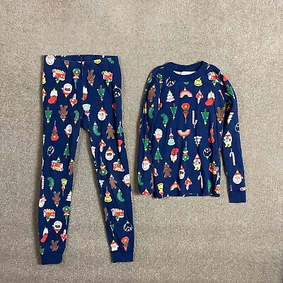 Hanna Andersson Pajamas Kids Boys 10 140 Unisex Christmas Time Santa PJS Blue • $17.99