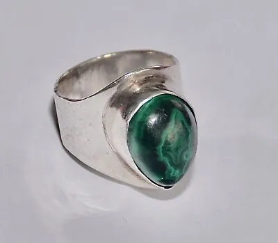 Lovely Hand Made Boho Style 925 Sterling Solid Silver Malachite Ring - UK Y • $39.77