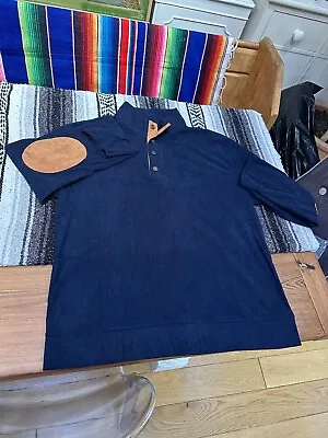 Men’s Sweater Shirt Pullover Corduroy Top Navy Blue Elbow Patches Size L✨ • £20