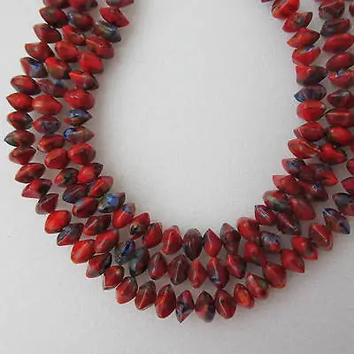 60pcs Beads 6mm Red Glass Cushions Millefiori For Crafts Or Jewellery Making  • £3.99
