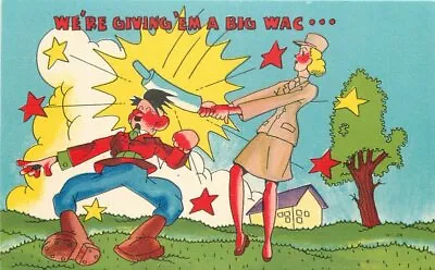 Patriotic Propaganda Army WAC Comic Humor Asheville Linen Postcard 21-8845 • $9.09