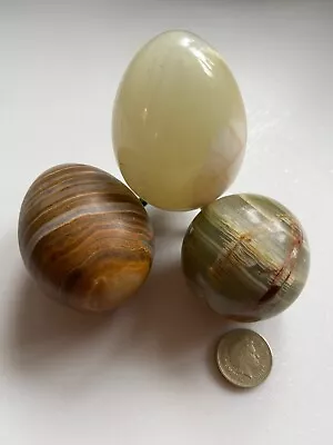 Stone/Onyx/Marble Decorative Polished Eggs X 2 And Marble Sphere • £9.50