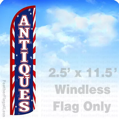 ANTIQUES - Windless Swooper Feather Flag Banner Sign 2.5x11.5 - Red Stripes Bz • $24.95