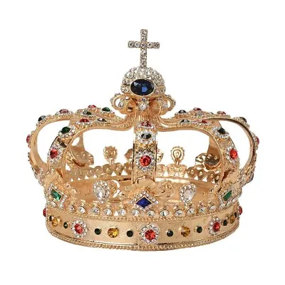 13cm Tall Large Men's Cross Gold Crown Drama Imperial Medieval King Metal Crown • $37.99