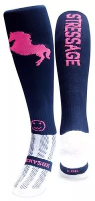 WackySox Stressage Navy Blue And Pink Equestrian Riding Socks • £9.95