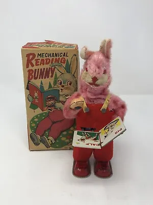 Antique 1950s/60s Mechanical Reading Bunny Windup Walking Tin Toy Japan ALPS • $69.99