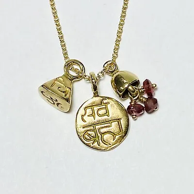 Me&Ro 10K Yellow Gold Sanskrit Bell Charms 16  Necklace 4.0g • $750