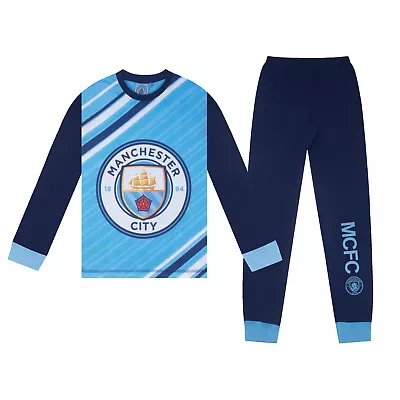 Manchester City Boys Pyjamas Long Sublimation Kids OFFICIAL Football Gift • £14.99