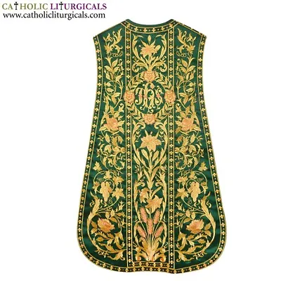 GREEN Spanish Fiddleback Vestment & Mass Set With Vintage Embroidery Pattern NEW • $599.99