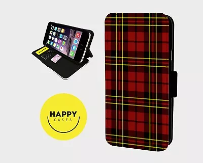 TARTAN RED MODERN - Faux Leather Flip Phone Case Cover- IPhone/Samsung • £9.67