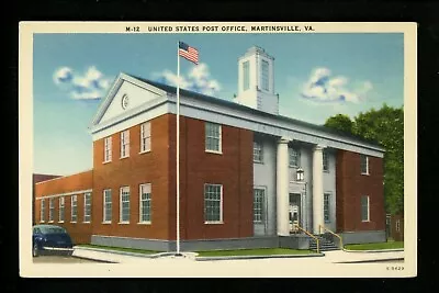 Post Office Postcard Virginia VA Martinsville Flag Columns Lantern Car • $4.99