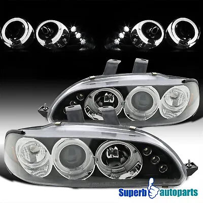 Fits 1992-1995 Honda 92-95 Civic Dual Halo Projector Headlights Black LED Bar • $124.98