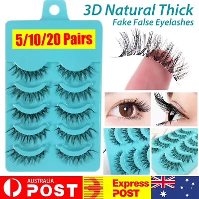 $4.95 • Buy UPTO 20 Pairs 3D Natural Thick Fake False Eyelashes Extension Eye Lashes Makeup