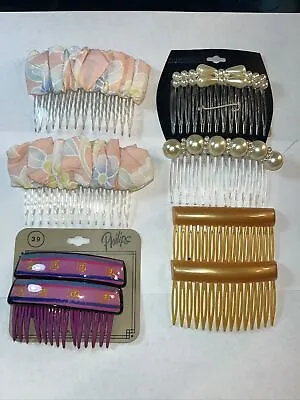 VTG Lot Hair Side Tooth Comb Clip Updo Pin Stick Pick Faux Pearl Beaded Tuck • $24.95