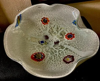 Murano Italy Tutti Frutti Silver Flecked Millefiori Art Glass Bowl Vintage • $46