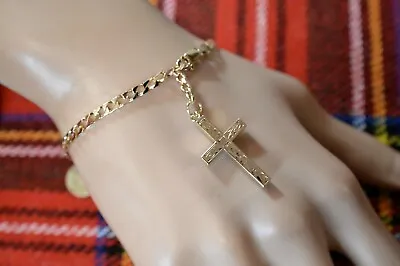 9ct Gold Second Hand Ankle Bracelet With Cross • £285