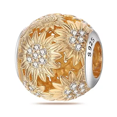 $26.50 • Buy GOLDEN SUNFLOWER S925 Sterling Silver Bead Charm By Charm Heaven