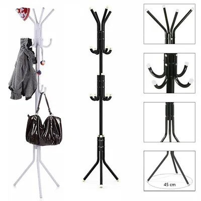 14 Hooks Coat Stand Coat Hat Jacket Umbrella Floor Standing Rack Clothes Hanger • £10.99