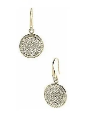 MICHAEL KORS Brilliance Yellow Gold Drop Earrings Crystals Pave Disk MKJ2072710 • $45