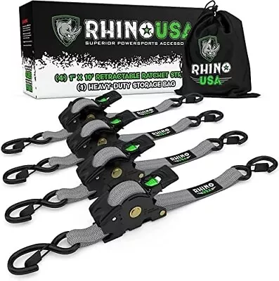 NEW Rhino USA Retractable Ratchet Tie Down Straps (4PK) - 1209lb Guaranteed Max • $98.78