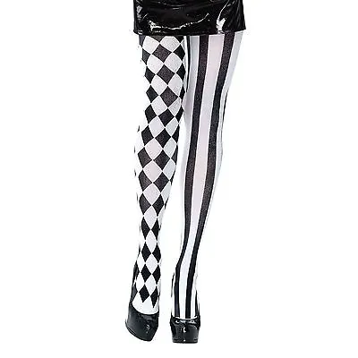 $6.10 • Buy Ladies Harlequin Jester Black White Patterned Tights Fancy Dress Accessory