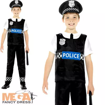 Police Boys Fancy Dress Policeman Officer Uniform Kids Childrens Costume + Hat • £8.99