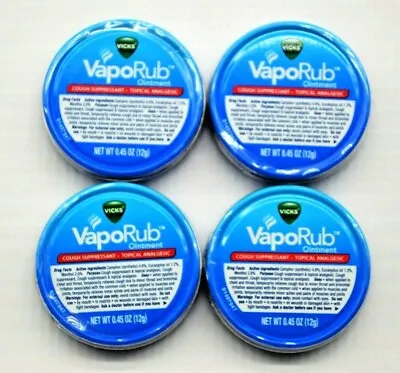 Vicks VapoRub Cough Suppressant Topical Analgesic Ointment 4 Pack 0.45 Oz(12 G) • $10.99