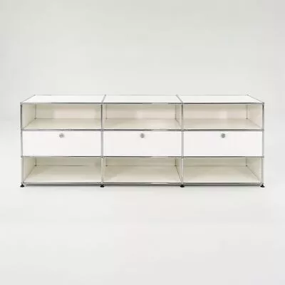 2010s USM Haller Credenza 3x3 With Drop Down Doors Chrome & White 90x30x20 Inch • $4650