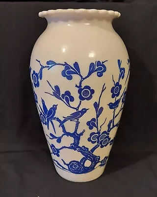 Vintage Anchor Hocking Milk Glass Vase With Blue Birds And Flowers • $22