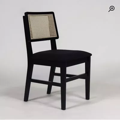 Dining Chair Rattan Cane Black Wooden Frame Upholstered Seat • £70