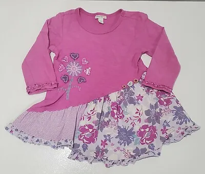 Naartjie Girl Purple Heart Floral 3/4 Sleeve Ruffle Swing Tunic Dress Top XL 6 7 • $10.99