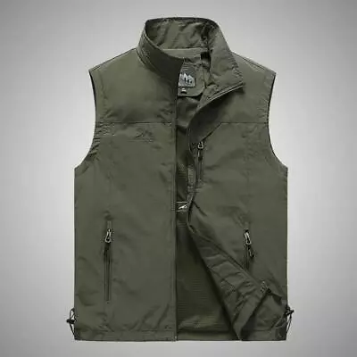 New Mens With Pockets Zipper Vest Men Casual Sleeveless Sport Tops Mesh Lining • $18.99