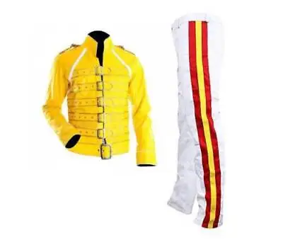 $51.63 • Buy Queen Lead Vocal Freddie Mercury Wembley On Stage Cosplay Yellow Leather Costume