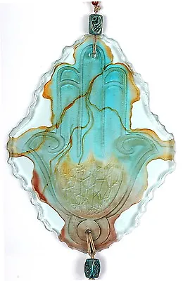 Oval Glass Hamsa Chamsa Hand Of God Hand Made In Israel Judaica Art • $590