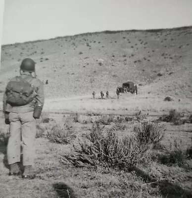 WW2 U.S. Army Soldiers Around Military Truck At Bottom Of Hill PHOTO • $7.95