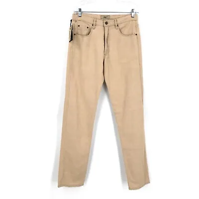 New Man Mens Pants 32x35 Brown Linen Denim Jeans Logo Fade Out Hand Dyed France • $67.49