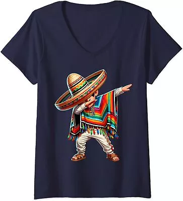 Mexican Boy Dabbing Poncho Cinco De Mayo Ladies' V-Neck Tshirt • $21.99