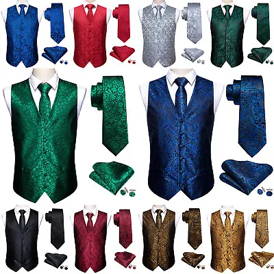 Mens Vest Suit Paisley Floral Waistcoat Blue Black Gold Silk Tie Set Jacket • $18.99