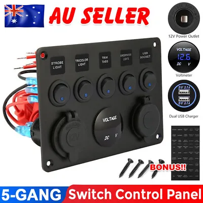 $27.25 • Buy 5 Gang 12V Switch Panel Control USB Charger ON-OFF Toggle Car Truck Marine Boat